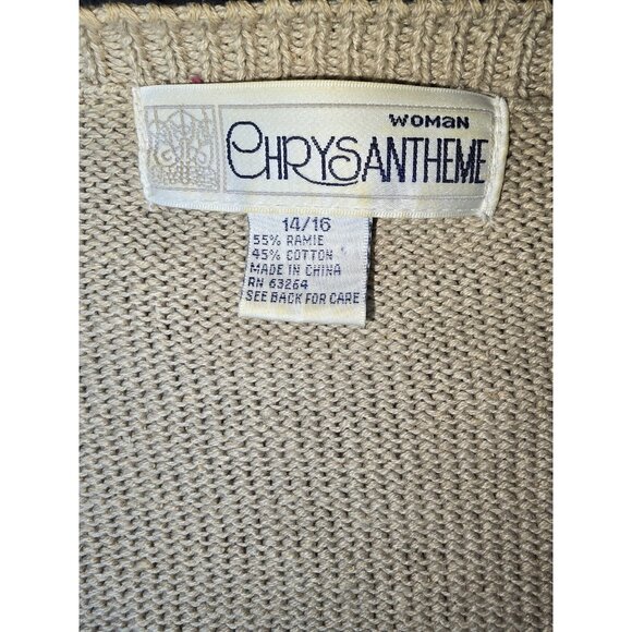 Grandma Chic 👵 Vtg‎ 90s Rose Themed Sweater Cardigan Checker Stripe 14/16 - Picture 3 of 7